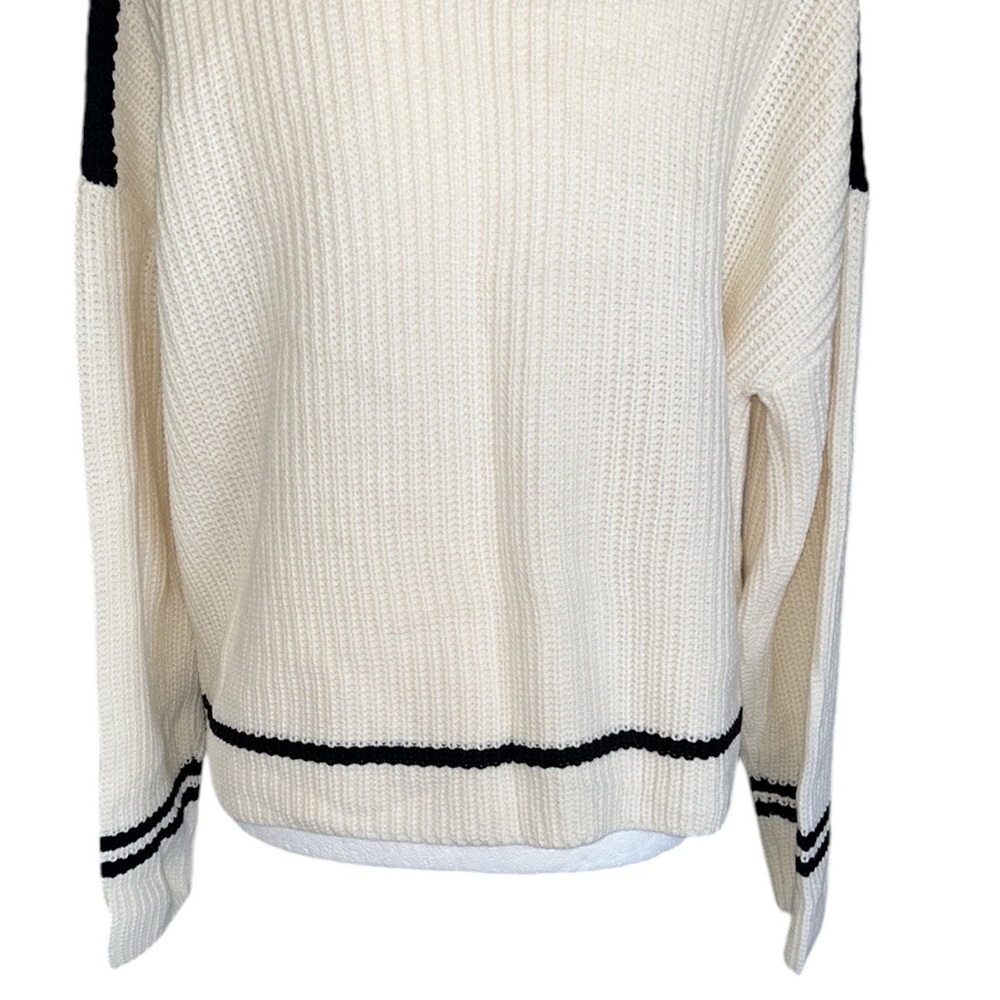 Sanctuary Felling Sporty Ivory & Black Mock Neck Oversized Ribbed Sweater - L - Picture 9 of 13